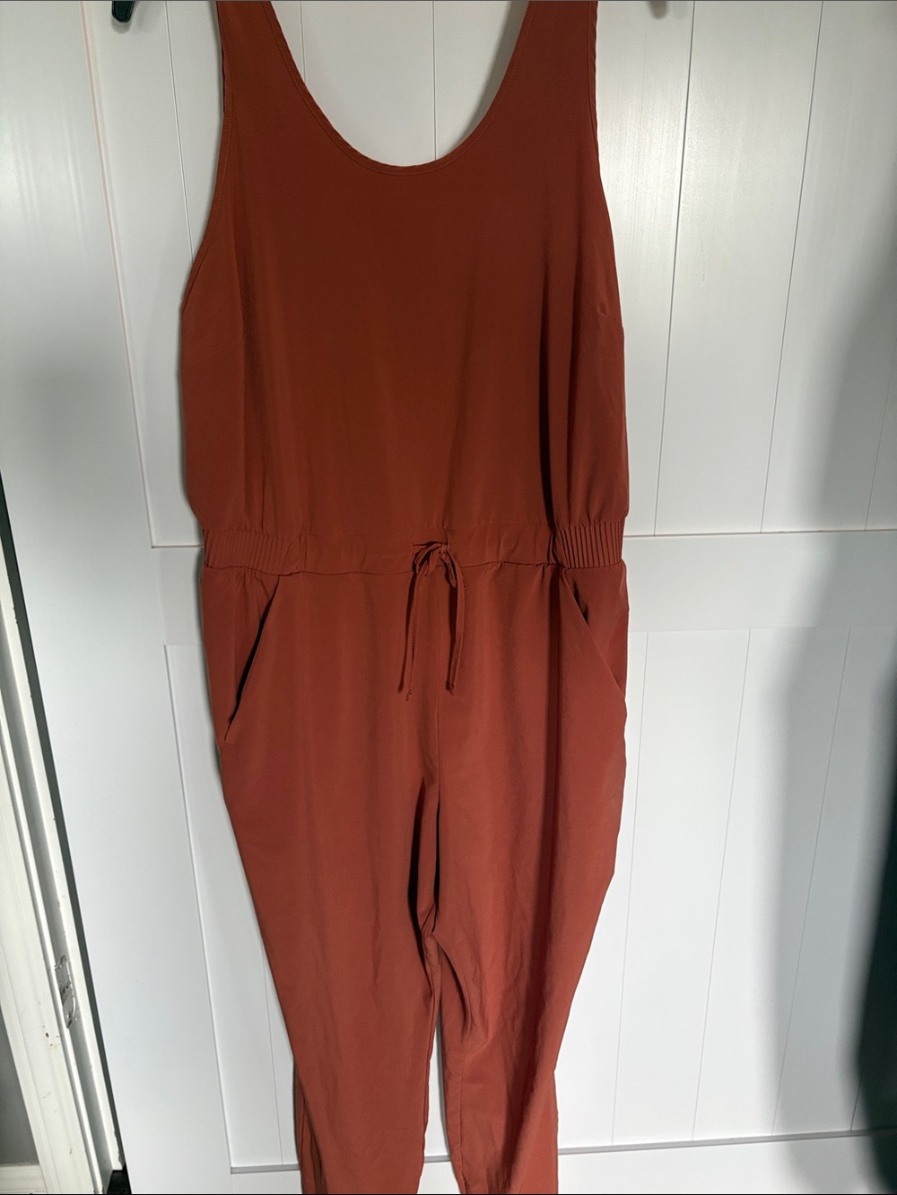 all in motion Rust-Red Sleeveless Drawstring Jumpsuit